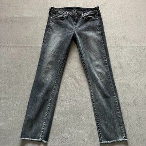 True Religion Jeans Women 28 Black Sara Cigarette Mid Rise Zipper Ankle Raw Hem